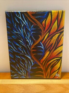 (Signed Art) Abstract Split-Color Acrylic Painting